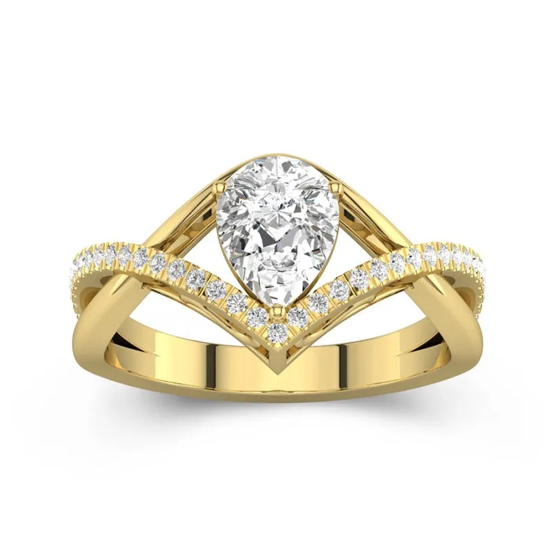 1.2 CT Pear Cut Split Shank Unique Engagement Ring 14K Yellow Gold