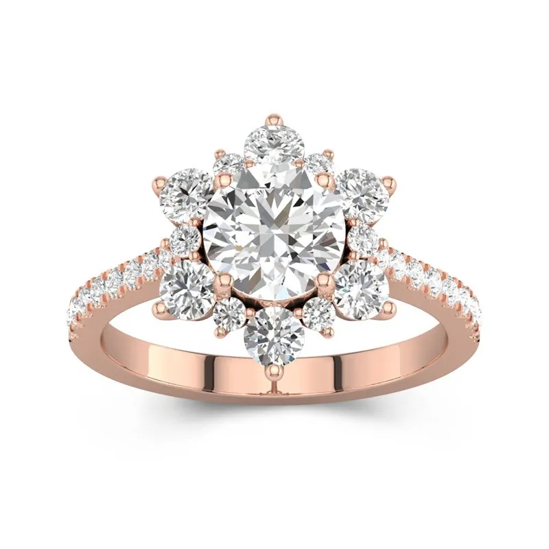 1.2 CT Round Cut Snowflake Unique Engagement 14K Rose Gold