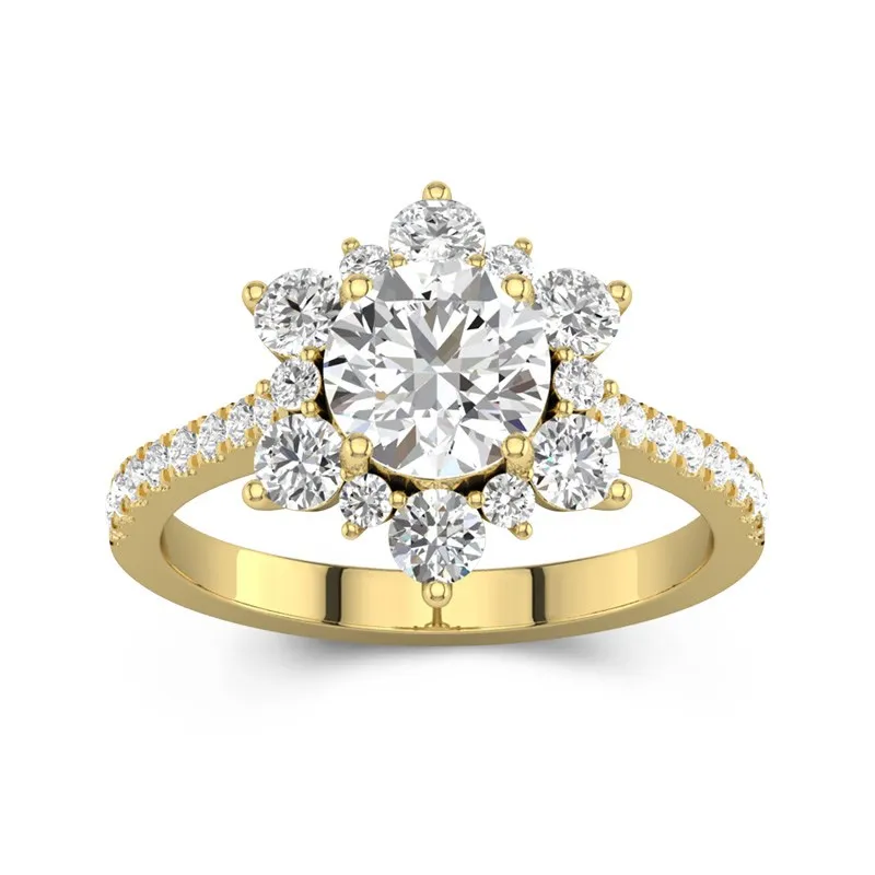 1.2 CT Round Cut Snowflake Unique Engagement 14K Yellow Gold
