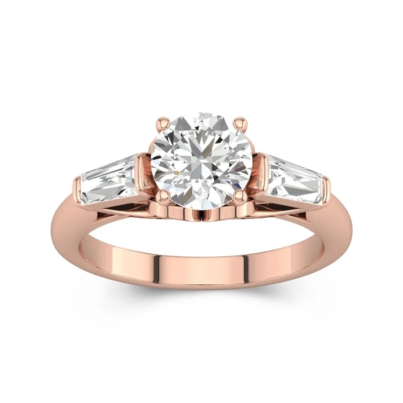 Three Stone Vintage Cathedral Engagement Ring 14K Rose Gold