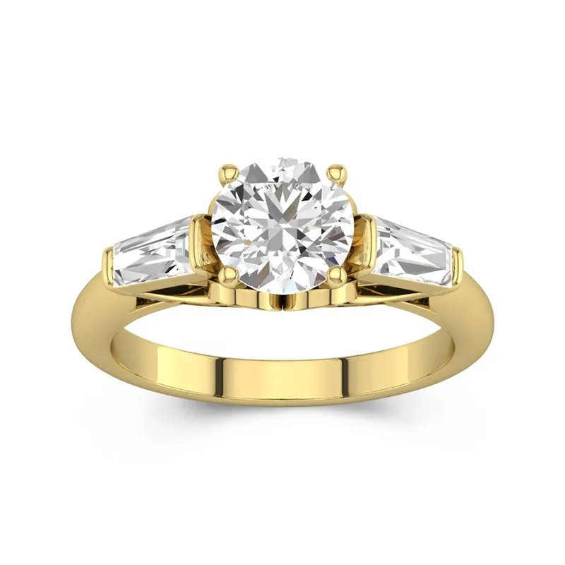 Three Stone Vintage Cathedral Engagement Ring 14K Yellow Gold
