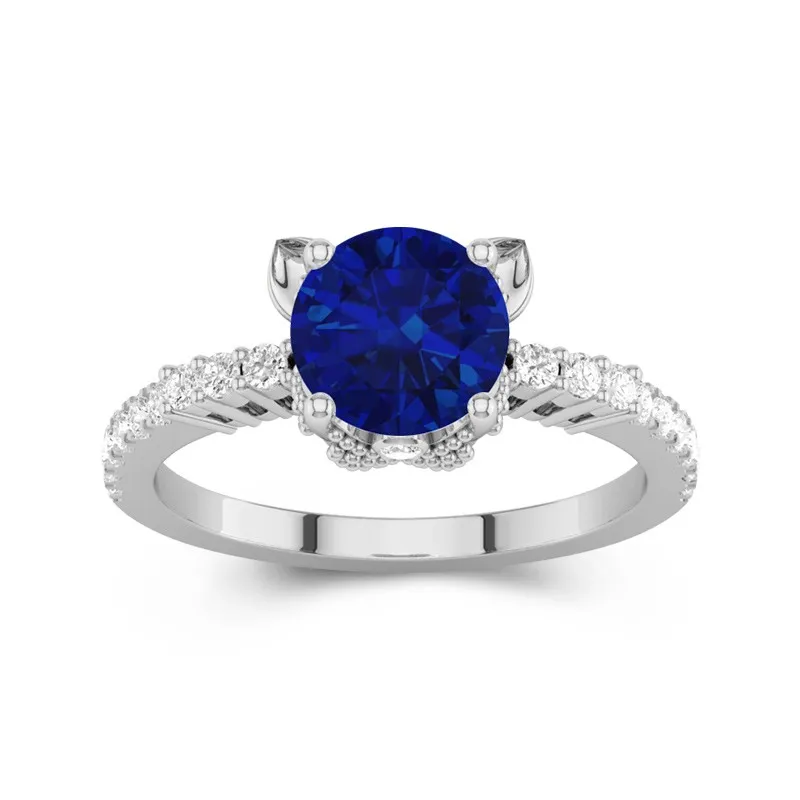 1.5 CT Round Cut Cat Unique Engagement Ring 14K White Gold