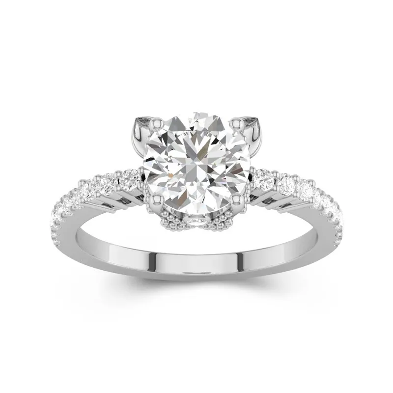 1.5 CT Round Cut Cat Unique Engagement Ring 14K White Gold