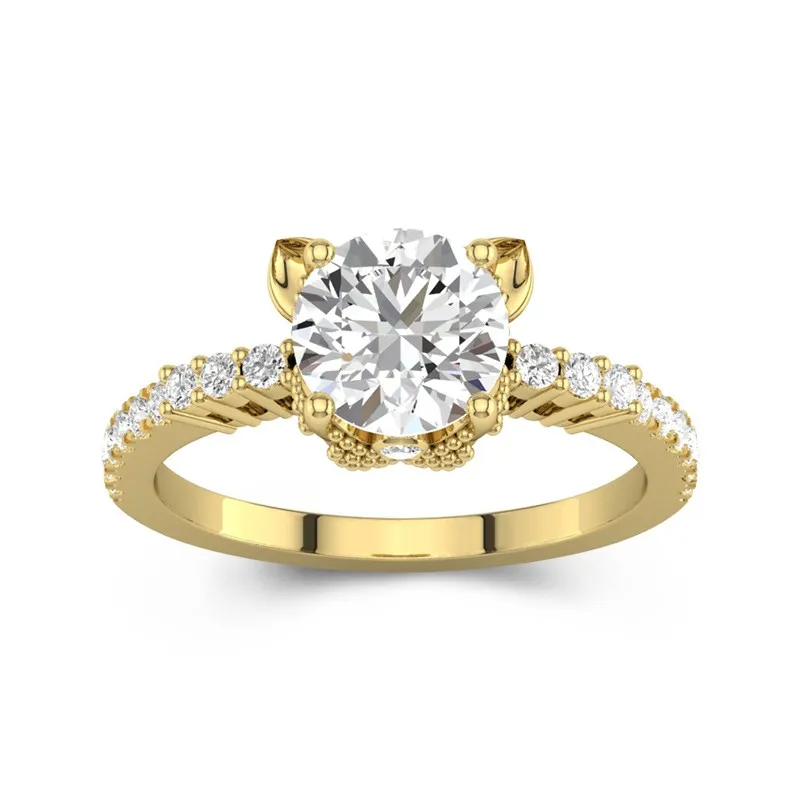 1.5 CT Round Cut Cat Unique Engagement Ring 14K Yellow Gold