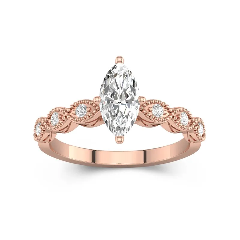 1 CT Marquise Cut Vintage Beaded Art Deco Engagement Ring 14K Rose Gold