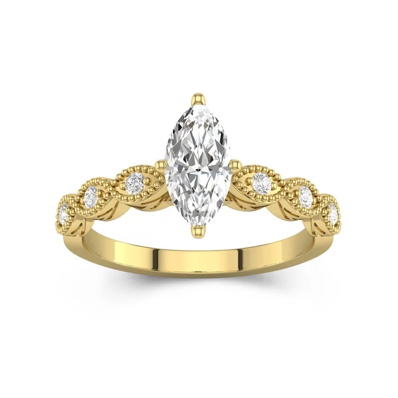 1 CT Marquise Cut Vintage Beaded Art Deco Engagement Ring 14K Yellow Gold