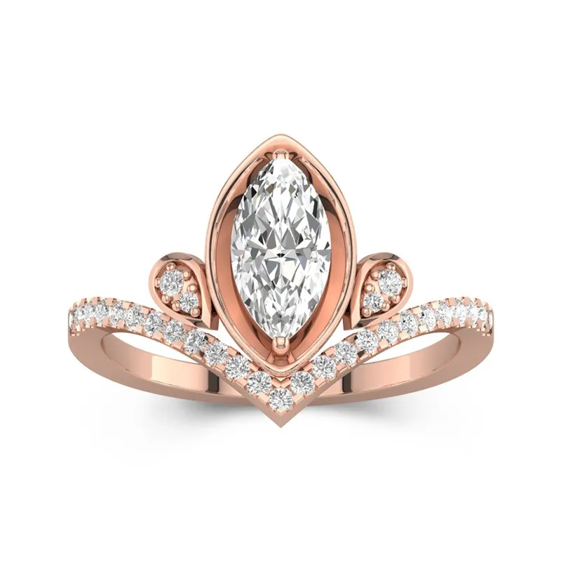 0.8 CT Marquise Cut Chevron Unique Engagement Ring 14K Rose Gold