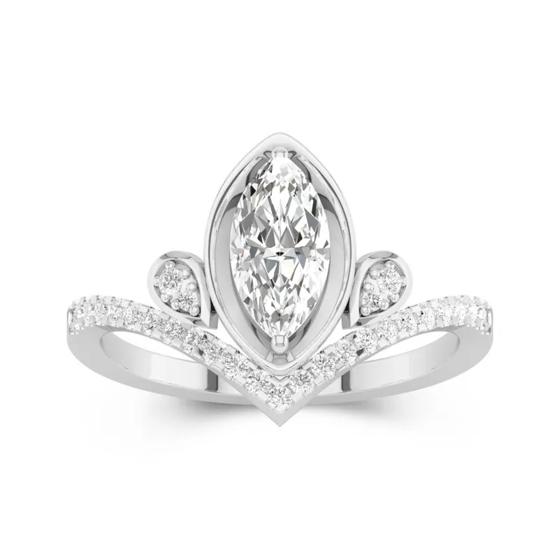 0.8 CT Marquise Cut Chevron Unique Engagement Ring 14K White Gold