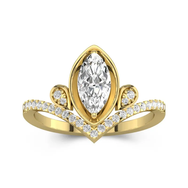 0.8 CT Marquise Cut Chevron Unique Engagement Ring 14K Yellow Gold