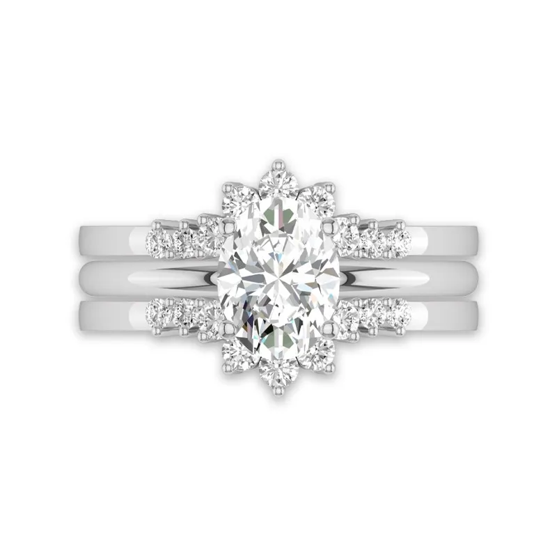 1.5 CT Oval Cut 3 Piece Wedding Ring Set 14K White Gold