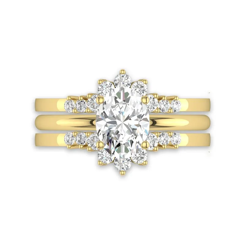 1.5 CT Oval Cut 3 Piece Wedding Ring Set 14K Yellow Gold