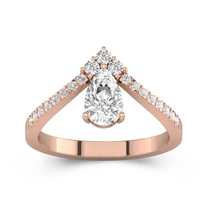 1 CT Pear Cut Unique Chevron Teardrop Engagement Ring 14K Rose Gold