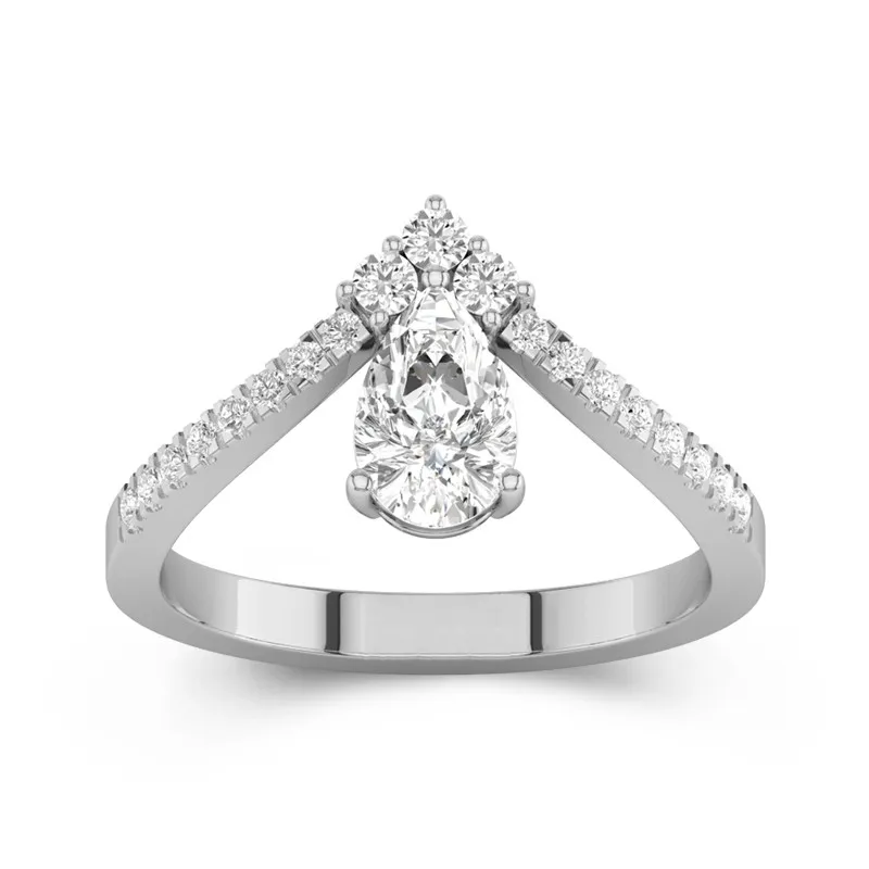 1 CT Pear Cut Unique Chevron Teardrop Engagement Ring 14K White Gold