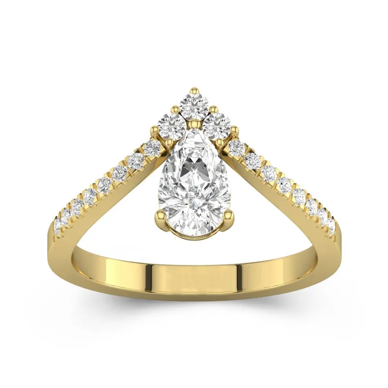 1 CT Pear Cut Unique Chevron Teardrop Engagement Ring 14K Yellow Gold