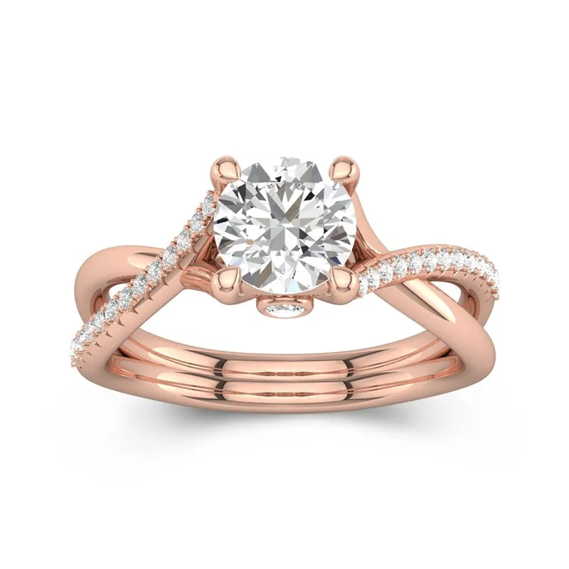 1.2 CT Round Cut Twisted Infinity Cathedral Engagement Ring 14K Rose Gold