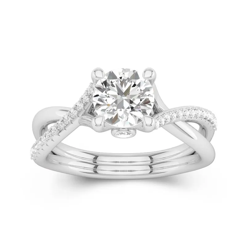 1.2 CT Round Cut Twisted Infinity Cathedral Engagement Ring 14K White Gold