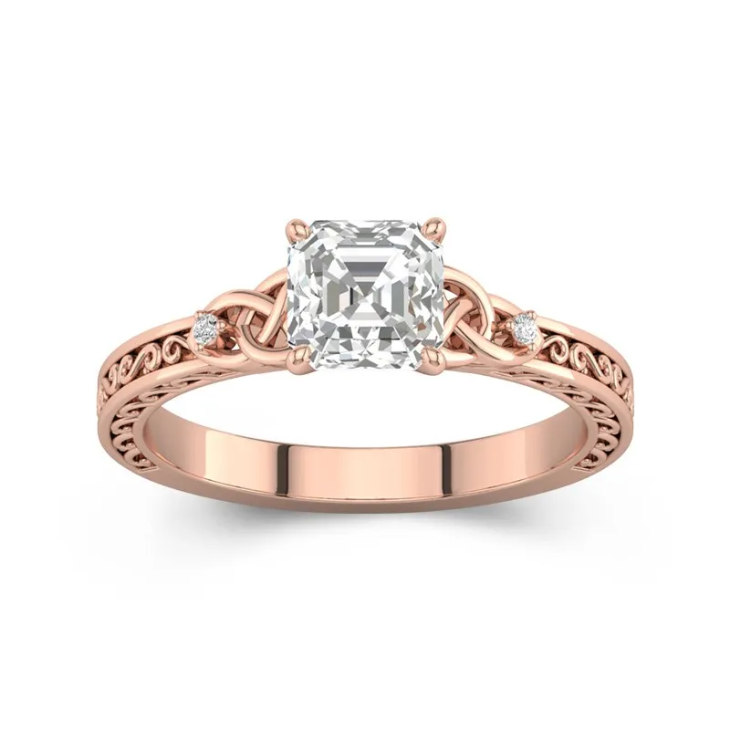Asscher Cut 1 CT Vintage Celtic Art Deco Engagement Ring 14K Rose Gold