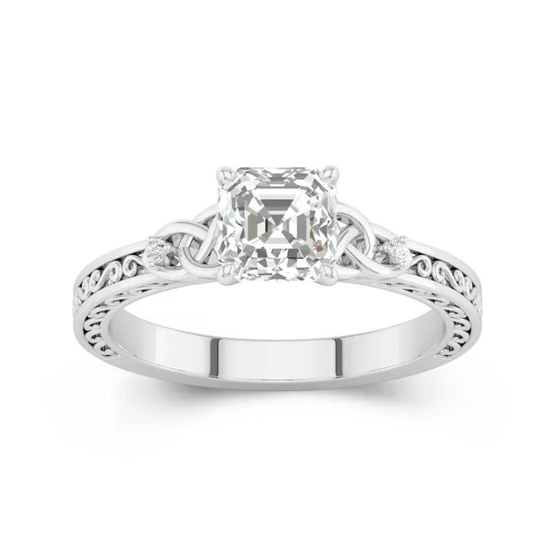 Asscher Cut 1 CT Vintage Celtic Art Deco Engagement Ring 14K White Gold