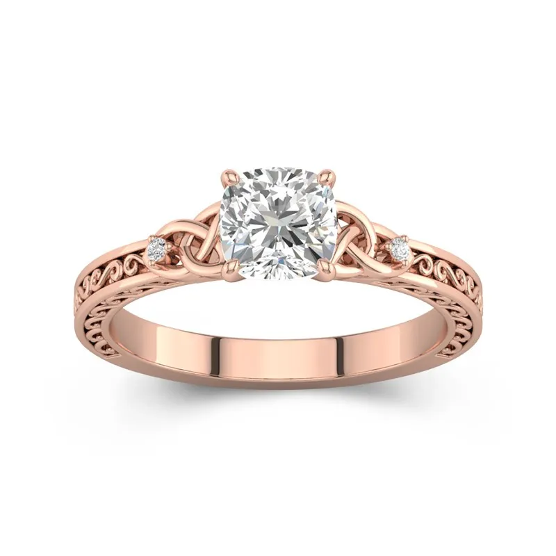 Cushion Cut 1 CT Vintage Celtic Art Deco Engagement Ring 14K Rose Gold