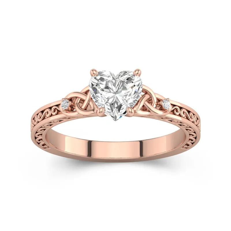 Heart Cut 1 CT Vintage Celtic Art Deco Engagement Ring 14K Rose Gold