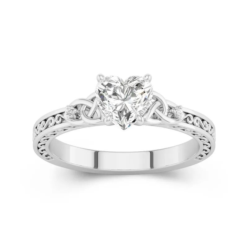 Heart Cut 1 CT Vintage Celtic Art Deco Engagement Ring 14K White Gold