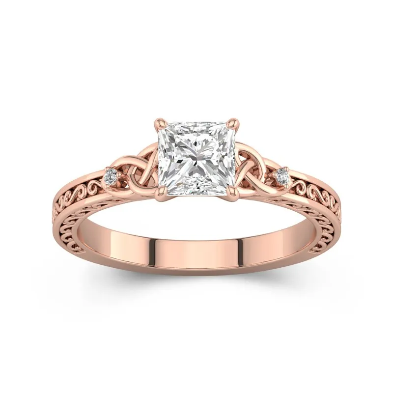 Princess Cut 1 CT Vintage Celtic Art Deco Engagement Ring 14K Rose Gold