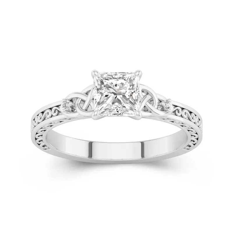 Princess Cut 1 CT Vintage Celtic Art Deco Engagement Ring 14K White Gold