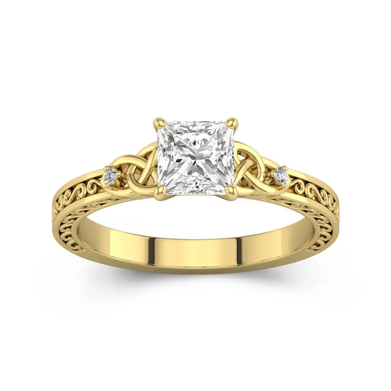 Princess Cut 1 CT Vintage Celtic Art Deco Engagement Ring 14K Yellow Gold