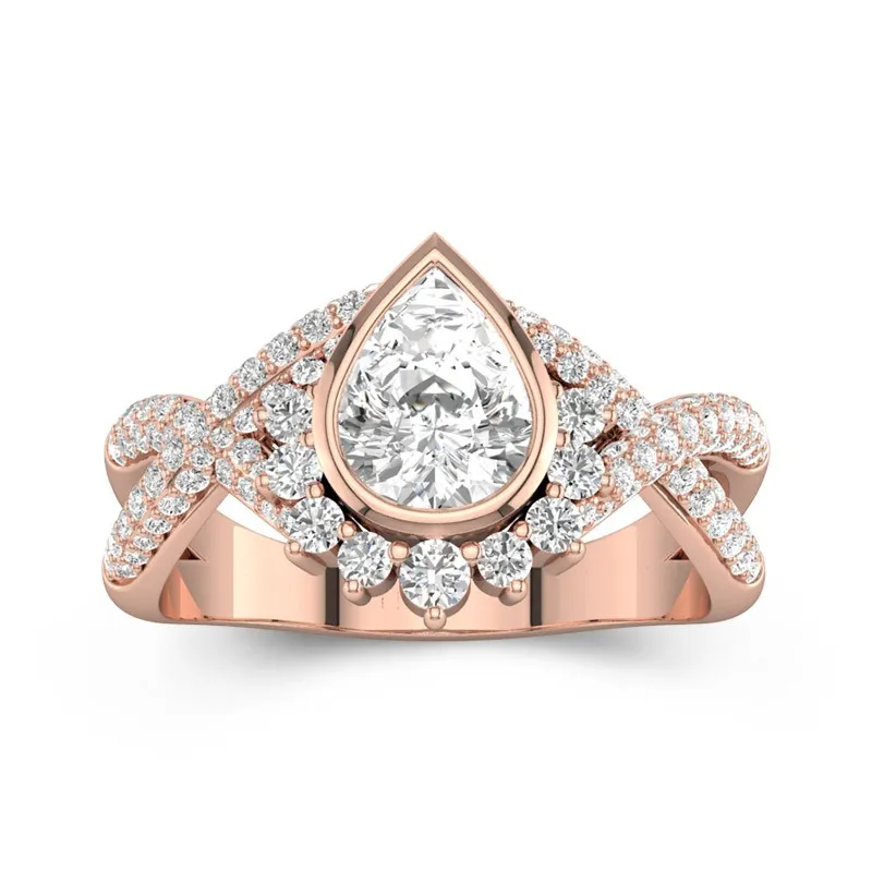 1.2 CT Pear Cut Unique Bezel Twisted Engagement Ring 14K Rose Gold