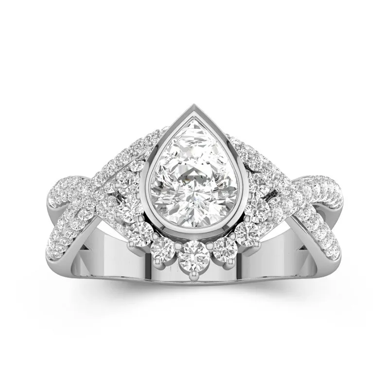 1.2 CT Pear Cut Unique Bezel Twisted Engagement Ring 14K White Gold