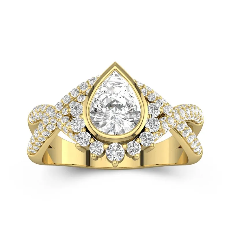 1.2 CT Pear Cut Unique Bezel Twisted Engagement Ring 14K Yellow Gold