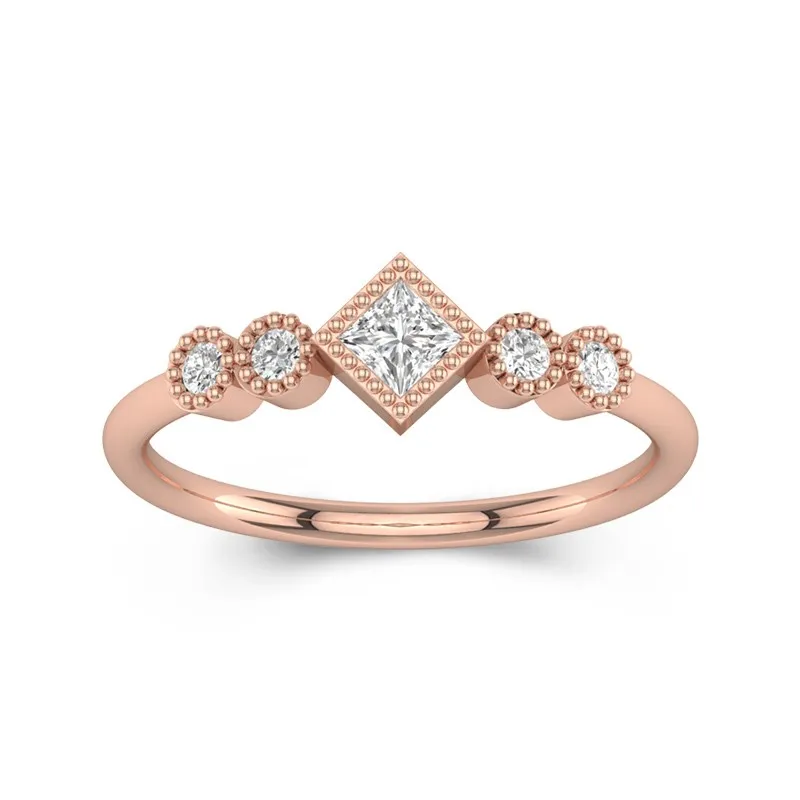 Princess Cut Vintage Art Deco Wedding Rings 14K Rose Gold
