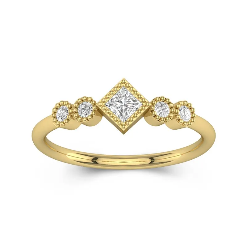 Princess Cut Vintage Art Deco Wedding Rings 14K Yellow Gold