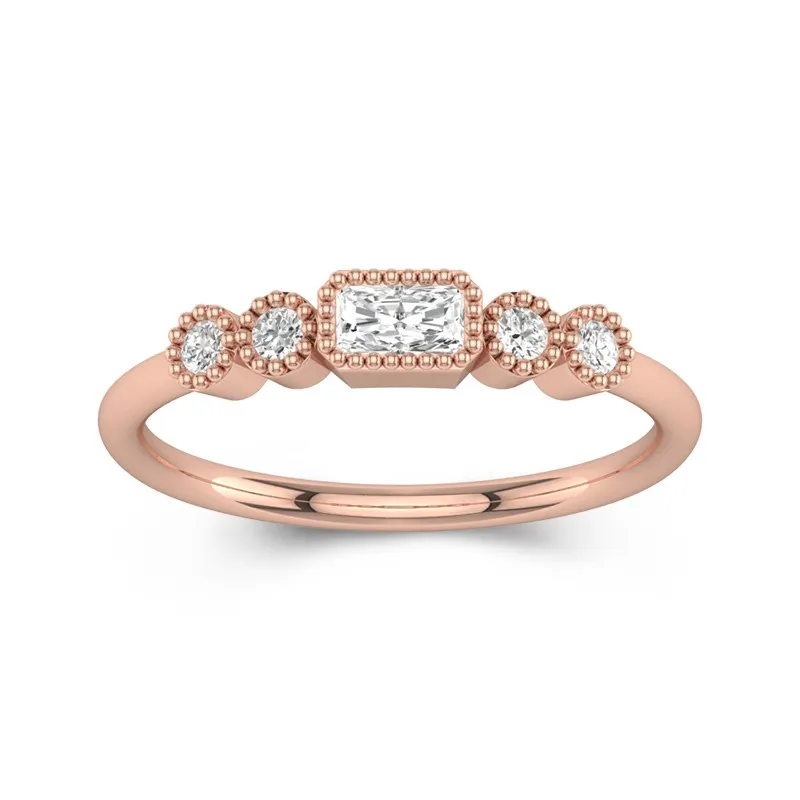 Radiant Cut Vintage Art Deco Wedding Rings 14K Rose Gold