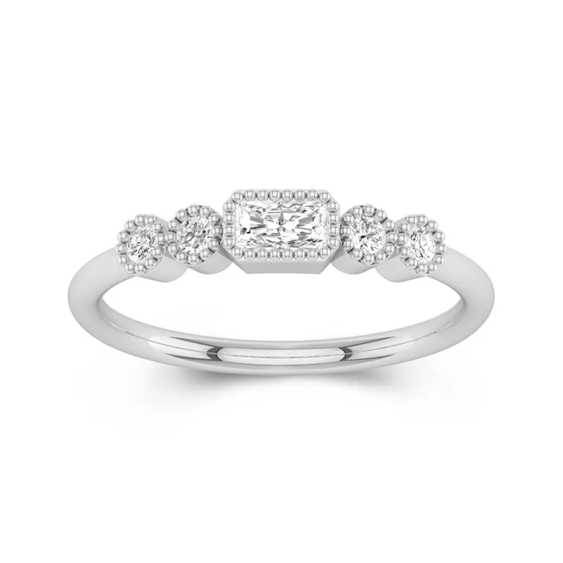 Radiant Cut Vintage Art Deco Wedding Rings 14K White Gold