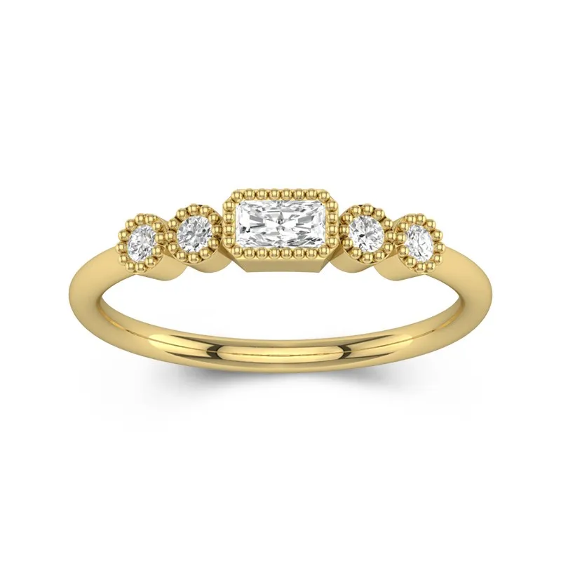 Radiant Cut Vintage Art Deco Wedding Rings 14K Yellow Gold