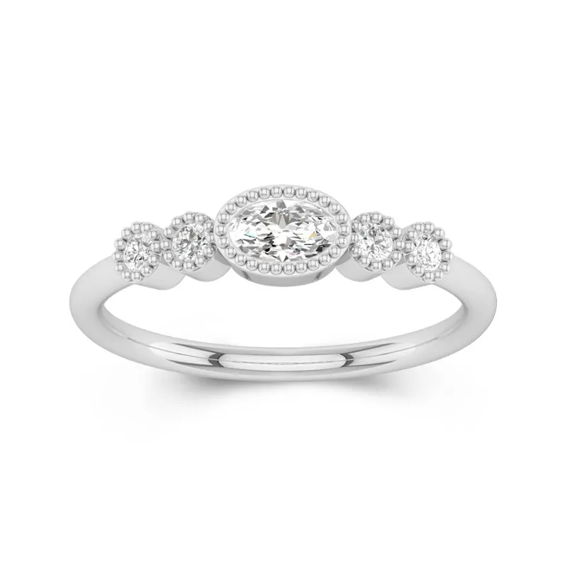 Oval Cut Vintage Art Deco Wedding Rings 14K White Gold