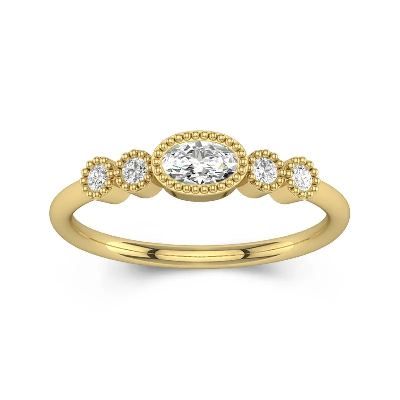Oval Cut Vintage Art Deco Wedding Rings 14K Yellow Gold