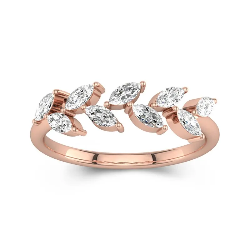 Leaf Nature Inspired Stackable Simple Wedding Rings 14K Rose Gold
