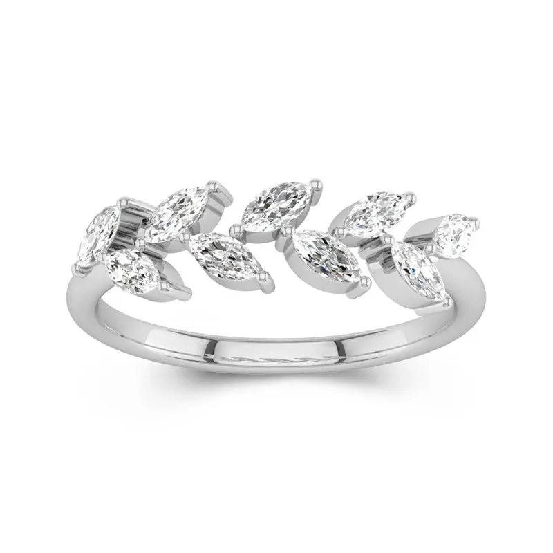 Leaf Nature Inspired Stackable Simple Wedding Rings 14K White Gold