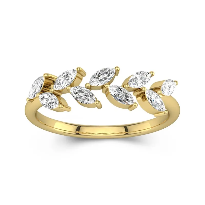 Leaf Nature Inspired Stackable Simple Wedding Rings 14K Yellow Gold