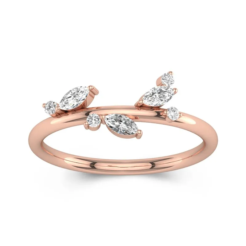 Simple Art Deco Leaf Stackable Wedding Ring 14K Rose Gold