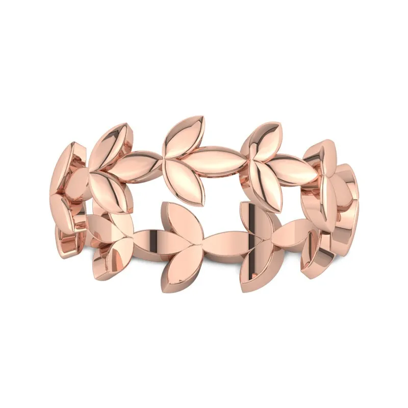 Leaf Unique Art Deco Eternity Wedding Band 14K Rose Gold