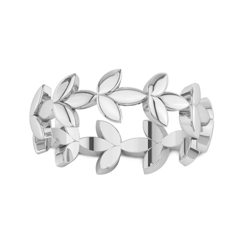Leaf Unique Art Deco Eternity Wedding Band 14K White Gold