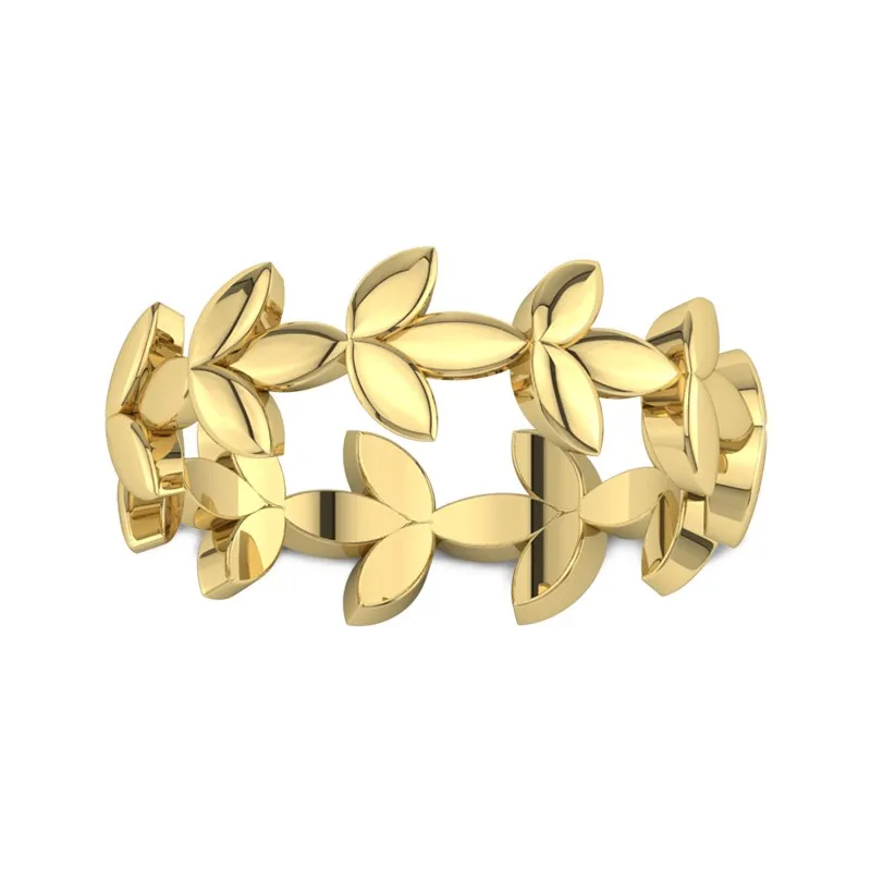Leaf Unique Art Deco Eternity Wedding Band 14K Yellow Gold