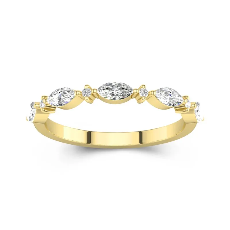 Simple Unique Half Eternity Wedding Ring 14K Yellow Gold