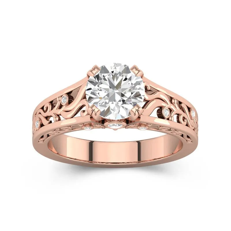 1.5 CT Round Cut Vintage Filigree Art Deco Engagement Ring 14K Rose Gold