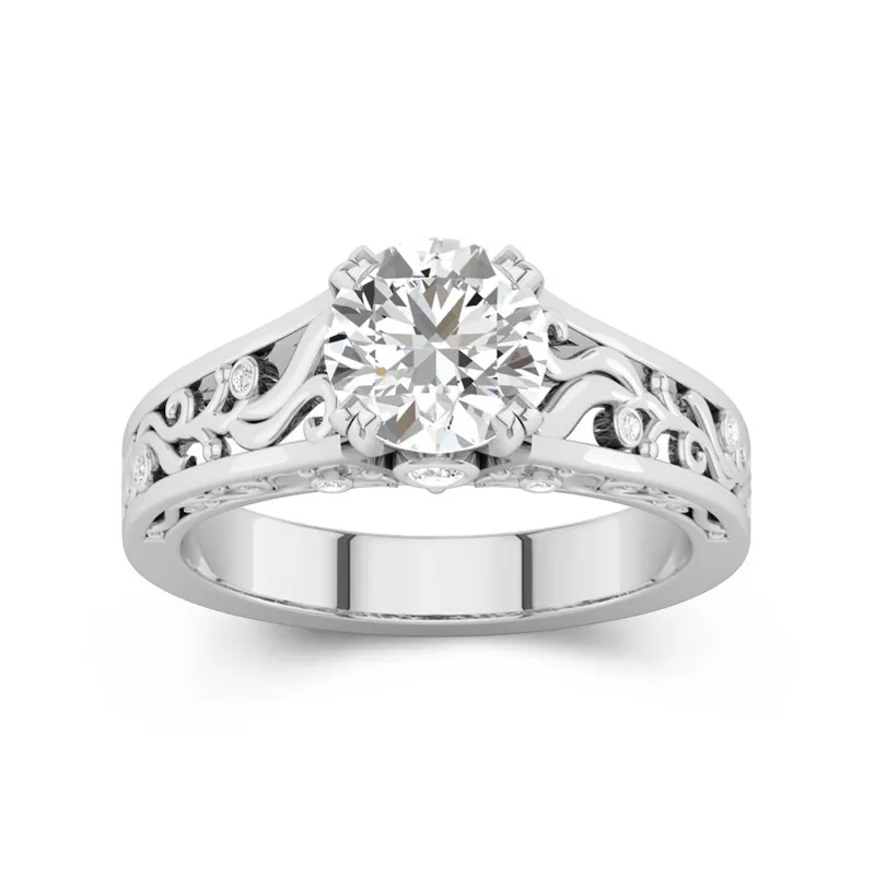 1.5 CT Round Cut Vintage Filigree Art Deco Engagement Ring 14K White Gold