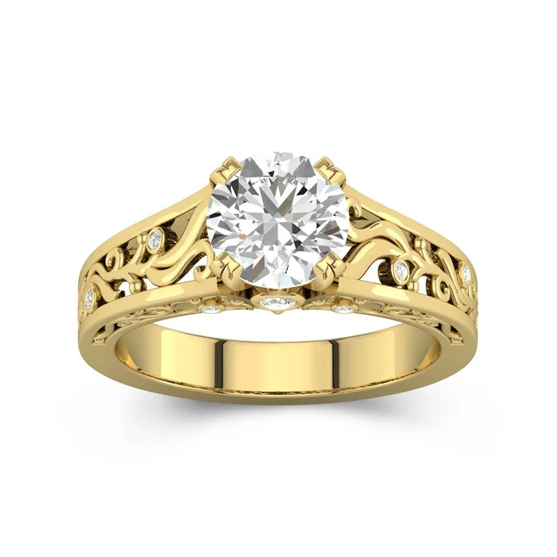 1.5 CT Round Cut Vintage Filigree Art Deco Engagement Ring 14K Yellow Gold