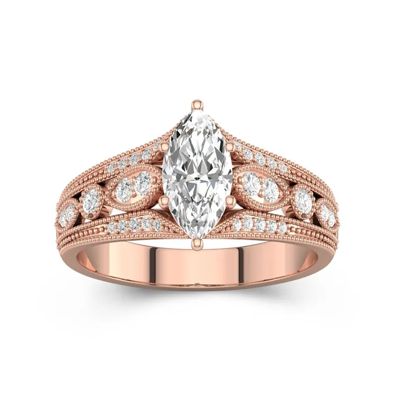 1 CT Marquise Cut Vintage Tapered Filigree Engagement Ring 14K Rose Gold